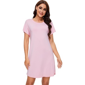image:imageWiWi Womens Bamboo Viscose Nightgowns Soft Short Sleeve Sleep Shirt Lightweight Cool Nightshirt Pajama Dress SXXLCpink