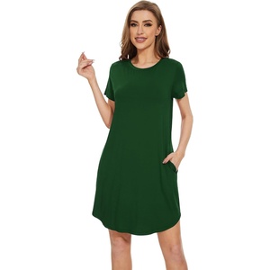 image:imageWiWi Womens Bamboo Viscose Nightgowns Soft Short Sleeve Sleep Shirt Lightweight Cool Nightshirt Pajama Dress SXXLDdark Green