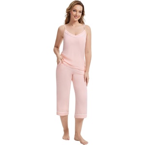 image:imageWiWi Womens Cami Pajama Sets 2 Piece Camisole Top Capri Pants Sleepwear Soft Lingerie Bamboo Viscose PJs SXXLAcream Pink