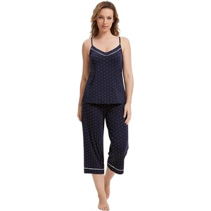 image:imageWiWi Womens Cami Pajama Sets 2 Piece Camisole Top Capri Pants Sleepwear Soft Lingerie Bamboo Viscose PJs SXXLAnavyWhite Dots