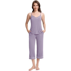 image:imageWiWi Womens Cami Pajama Sets 2 Piece Camisole Top Capri Pants Sleepwear Soft Lingerie Bamboo Viscose PJs SXXLAviolet