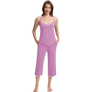 image:imageWiWi Womens Cami Pajama Sets 2 Piece Camisole Top Capri Pants Sleepwear Soft Lingerie Bamboo Viscose PJs SXXLBdusty Lavender