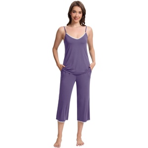 image:imageWiWi Womens Cami Pajama Sets 2 Piece Camisole Top Capri Pants Sleepwear Soft Lingerie Bamboo Viscose PJs SXXLBlavender