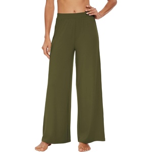 image:imageWiWi Womens Casual Wide Leg Palazzo Pants Comfy Lounge Pajama Bottoms Viscose from Bamboo Yoga Sweatpants SXXLAarmy Green