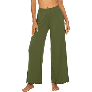 image:imageWiWi Womens Casual Wide Leg Palazzo Pants Comfy Lounge Pajama Bottoms Viscose from Bamboo Yoga Sweatpants SXXLBarmy Green