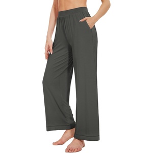 image:imageWiWi Womens Casual Wide Leg Palazzo Pants Comfy Lounge Pajama Bottoms Viscose from Bamboo Yoga Sweatpants SXXLCiron Grey