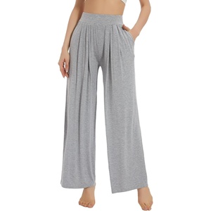 image:imageWiWi Womens Casual Wide Leg Palazzo Pants Comfy Lounge Pajama Bottoms Viscose from Bamboo Yoga Sweatpants SXXLEheather Grey