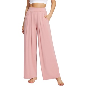 image:imageWiWi Womens Casual Wide Leg Palazzo Pants Comfy Lounge Pajama Bottoms Viscose from Bamboo Yoga Sweatpants SXXLEmellow Rose