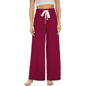 image:imageWiWi Womens Casual Wide Leg Palazzo Pants Comfy Lounge Pajama Bottoms Viscose from Bamboo Yoga Sweatpants SXXLFwine