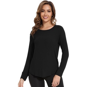 image:imageWiWi Womens Long Raglan Sleeve Tops Casual Viscose from Bamboo Loungewear Crew Neck Tunic Tops Soft Women Shirt SXXLAblack