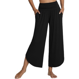 image:imageWiWi Womens Lounge Pants Wide Leg Yoga Bottoms Soft High Waist Sweatpants with Pockets Viscose from Bamboo SXXLBlack
