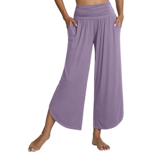 image:imageWiWi Womens Lounge Pants Wide Leg Yoga Bottoms Soft High Waist Sweatpants with Pockets Viscose from Bamboo SXXLViolet
