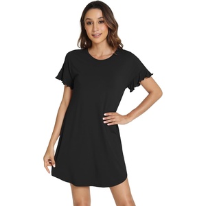 image:imageWiWi Womens Nightgowns Soft Nightgown Sleepwear Summer Viscose from Bamboo Nightshirt Pajama Night Shirts SXXLAblack