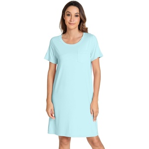 image:imageWiWi Womens Nightgowns Soft Nightgown Sleepwear Summer Viscose from Bamboo Nightshirt Pajama Night Shirts SXXLBaqua
