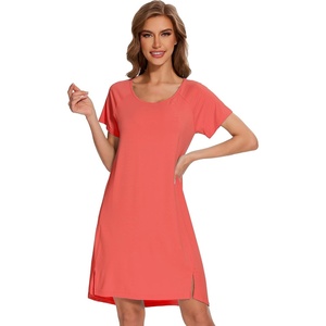 image:imageWiWi Womens Nightgowns Soft Nightgown Sleepwear Summer Viscose from Bamboo Nightshirt Pajama Night Shirts SXXLDcoral