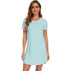 image:imageWiWi Womens Nightgowns Soft Nightgown Sleepwear Summer Viscose from Bamboo Nightshirt Pajama Night Shirts SXXLEaqua