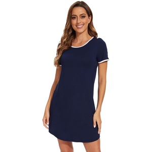 image:imageWiWi Womens Nightgowns Soft Nightgown Sleepwear Summer Viscose from Bamboo Nightshirt Pajama Night Shirts SXXLEnavy