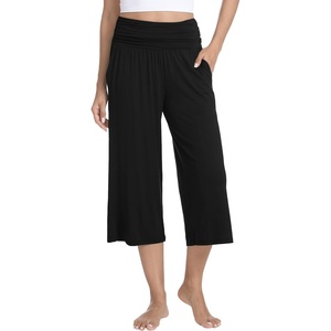 image:imageWiWi Womens Yoga Pants Comfy Casual Capri Bottoms with Pockets Sweatpants Wide Leg Capris Lounge Pant SXXLBlack