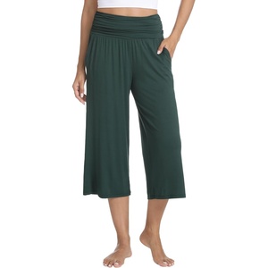 image:imageWiWi Womens Yoga Pants Comfy Casual Capri Bottoms with Pockets Sweatpants Wide Leg Capris Lounge Pant SXXLBlackish Green