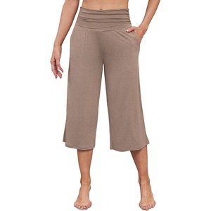 image:imageWiWi Womens Yoga Pants Comfy Casual Capri Bottoms with Pockets Sweatpants Wide Leg Capris Lounge Pant SXXLCamel