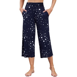 image:imageWiWi Womens Yoga Pants Comfy Casual Capri Bottoms with Pockets Sweatpants Wide Leg Capris Lounge Pant SXXLNavy Stars