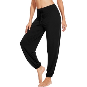 image:imageWiWi Womens Yoga Pants Viscose from Bamboo Stretchy Joggers Pant Comfy Lounge Bottoms Pajama Soft Breathable Cooling SXXLBlack
