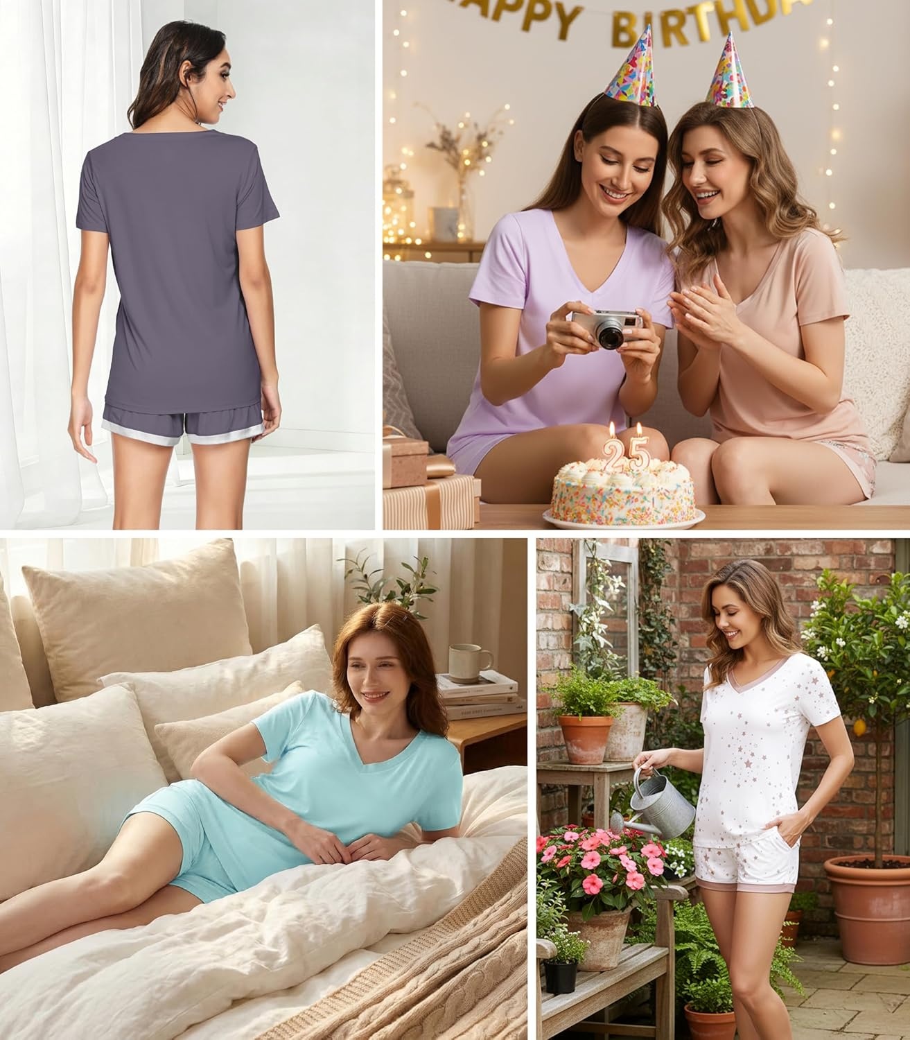 image:imageWiWi Viscose from Bamboo Pajamas Set for Women Super Soft Short Sleeve Cooling Summer Plus Size Pjs Sets Sleepwear S4XBblackcolorful Floral