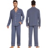 image:imageWiWi Bamboo Viscose Mens Pajamas Set Soft Button Down Cooling Sleepwear and Pants Knit Lounge PJs with Pockets SXXLAblue