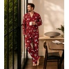 image:imageWiWi Bamboo Viscose Mens Pajamas Set Soft Button Down Cooling Sleepwear and Pants Knit Lounge PJs with Pockets SXXLAchristmas Elk on Red