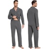 image:imageWiWi Bamboo Viscose Mens Pajamas Set Soft Button Down Cooling Sleepwear and Pants Knit Lounge PJs with Pockets SXXLAdark Heather Grey