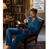 image:imageWiWi Bamboo Viscose Mens Pajamas Set Soft Button Down Cooling Sleepwear and Pants Knit Lounge PJs with Pockets SXXLAink Blue