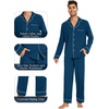 image:imageWiWi Bamboo Viscose Mens Pajamas Set Soft Button Down Cooling Sleepwear and Pants Knit Lounge PJs with Pockets SXXLAink Blue