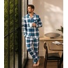 image:imageWiWi Bamboo Viscose Mens Pajamas Set Soft Button Down Cooling Sleepwear and Pants Knit Lounge PJs with Pockets SXXLAnavyGreen Plaid