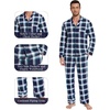 image:imageWiWi Bamboo Viscose Mens Pajamas Set Soft Button Down Cooling Sleepwear and Pants Knit Lounge PJs with Pockets SXXLAnavyGreen Stripe Plaid