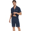 image:imageWiWi Bamboo Viscose Mens Pajamas Set Soft Button Down Cooling Sleepwear and Pants Knit Lounge PJs with Pockets SXXLBdark Blue