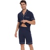 image:imageWiWi Bamboo Viscose Mens Pajamas Set Soft Button Down Cooling Sleepwear and Pants Knit Lounge PJs with Pockets SXXLBnavy
