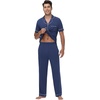 image:imageWiWi Bamboo Viscose Mens Pajamas Set Soft Button Down Cooling Sleepwear and Pants Knit Lounge PJs with Pockets SXXLCnautical Blue