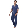 image:imageWiWi Bamboo Viscose Mens Pajamas Set Soft Button Down Cooling Sleepwear and Pants Knit Lounge PJs with Pockets SXXLCnautical Blue