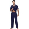 image:imageWiWi Bamboo Viscose Mens Pajamas Set Soft Button Down Cooling Sleepwear and Pants Knit Lounge PJs with Pockets SXXLCnavy