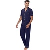image:imageWiWi Bamboo Viscose Mens Pajamas Set Soft Button Down Cooling Sleepwear and Pants Knit Lounge PJs with Pockets SXXLCnavy