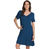 image:imageWiWi Bamboo Viscose Nightgowns for Women Short Sleeve V Neck Sleepwear Super Soft Sleep Dress Cool Plus Size Nightshirt S4XAink Blue