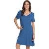 image:imageWiWi Bamboo Viscose Nightgowns for Women Short Sleeve V Neck Sleepwear Super Soft Sleep Dress Cool Plus Size Nightshirt S4XAprussian Blue
