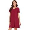 image:imageWiWi Bamboo Viscose Nightgowns for Women Short Sleeve V Neck Sleepwear Super Soft Sleep Dress Cool Plus Size Nightshirt S4XDgarnet