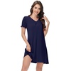 image:imageWiWi Bamboo Viscose Nightgowns for Women Short Sleeve V Neck Sleepwear Super Soft Sleep Dress Cool Plus Size Nightshirt S4XDnavy
