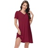 image:imageWiWi Bamboo Viscose Nightgowns for Women Short Sleeve V Neck Sleepwear Super Soft Sleep Dress Cool Plus Size Nightshirt S4XDwine