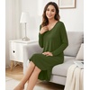 image:imageWiWi Bamboo Viscose Nightgowns for Women Soft Long Sleeve Sleep Shirt Nightshirts Cooling Pajamas Sleepwear S4XAarmy Green