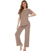 image:imageWiWi Bamboo Viscose Pajama Sets for Women Soft Sleepwear with Pants Set Stretchy 2 Pieces Pjs SXXLStyle Acamel