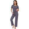 image:imageWiWi Bamboo Viscose Pajama Sets for Women Soft Sleepwear with Pants Set Stretchy 2 Pieces Pjs SXXLStyle Adark Grey
