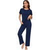 image:imageWiWi Bamboo Viscose Pajama Sets for Women Soft Sleepwear with Pants Set Stretchy 2 Pieces Pjs SXXLStyle Anavy