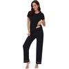 image:imageWiWi Bamboo Viscose Pajama Sets for Women Soft Sleepwear with Pants Set Stretchy 2 Pieces Pjs SXXLStyle Bblack